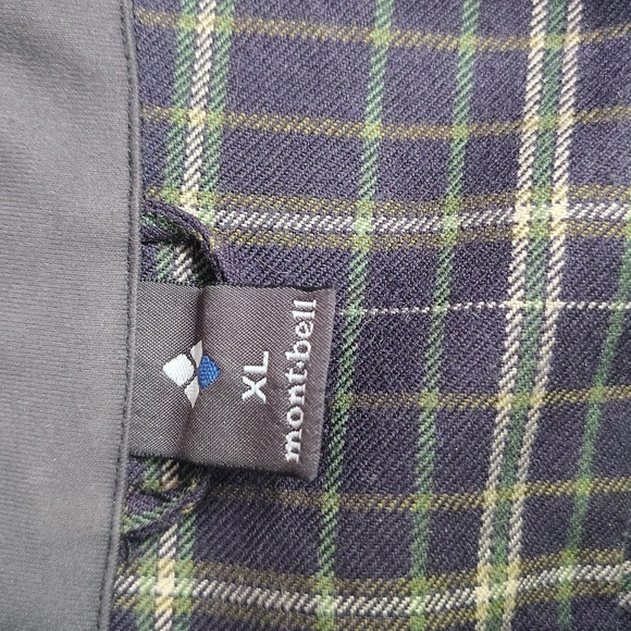 Montbell Plaid Button Up Shirt Cropped Women's Green Blue Tartan Plaid Wool - Picture 6 of 10